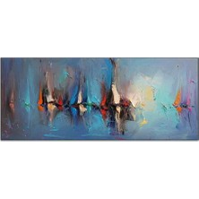Soyut Renkli Dokunuşlu Yelkenli Gemiler Yağlı Boya Dokulu Tablo