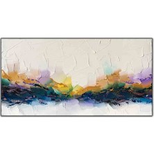 Soyut Lacivert Turuncu Mor Yağlı Boya Dokulu Tablo