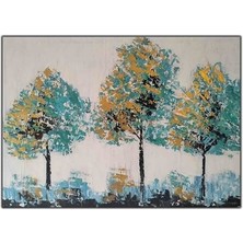 Gold Detaylı Turkuaz Ağaçlar Orijinal Yağlı Boya Tablo