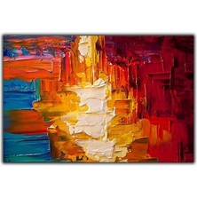 Altın Beyaz Kırmızı Mavi Fırça Darbeleri Soyut Yağlı Boya Dokulu Tablo
