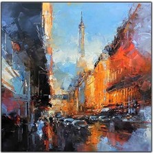 Eyfel Kulesi Manzaralı Paris Sokakları Yağlı Boya Dokulu Tablo