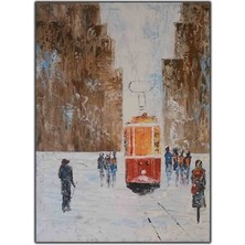 Nostaljik Taksim Tramvayı Istiklal Caddesi Orijinal Yağlı Boya Tablo