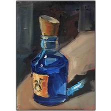 Mavi Cam Şişe Yağlı Boya Dokulu Tablo