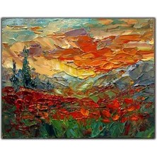 Ilkbaharda Köy Soyut Yağlı Boya Dokulu Tablo