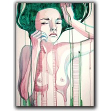 Nu Kadın Sulu Boya Sıluetı Kanvas Tablo