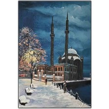 Kar ve Kış Manzaralı Ortaköy Camii Orijinal Yağlı Boya Tablo