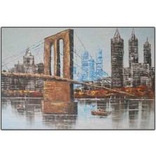 Şehir Manzaralı Brooklyn Köprüsü Orijinal Yağlı Boya Tablo