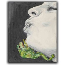 Kurbaga ve Kız Yaglı Boya Dokulu Kanvas Tablo