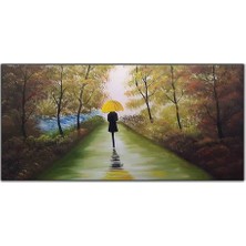 Sarı Şemsiyeli Kadın Orijinal Yağlı Boya Tablo