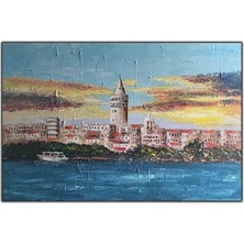 Galata Kulesi Manzaralı Istanbul Tablosu ve Deniz Orijinal Yağlı Boya Tablo