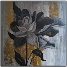 Gold Detaylı Beyaz Manolya Çiçek Orijinal Yağlı Boya Tablo