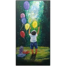 Uçan Balon ve Hediyeler Orijinal Yağlı Boya Tablo