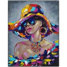 Şapkalı Kadın Yağlı Boya Dokulu Tablo