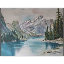 Karlı Dağ Manzarası Göl ve Ağaçlar Orijinal Yağlı Boya Tablo