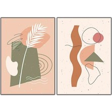 Soyut Krem Rengi Tonları ve Beyaz Yaprak Ikili Kanvas Tablo