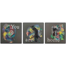 Soyut Renkli Insan Yüzleri Yağlı Boya Dokulu Uc'lu Tablo