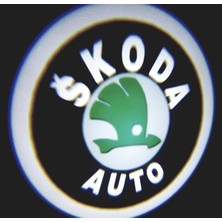 Oto Çizgi Skoda Pilli Kapı Altı LED Hayalet Logo Mesafe Sensörlü 2 Adet