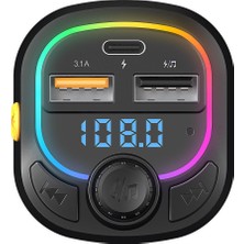 Hytech Siyah HY-XCB45 5V 3.1A / 5V 1A Rainbow Işıklı LED Ekran Mp3 Tf+Usb+Fm Bluetooth Fm Transmitter