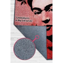 Homshtag Frida'nın Çiçekleri Dokuma Tabanlı Yıkanabilir Kaymaz Sanat Sever Halısı