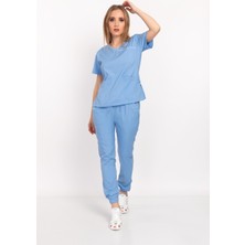 Nur Medikal Giyim Bebe Mavi Soft Likralı Jogger Alt Üst Takım Doktor Hemşire Scrubs Üniforma
