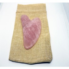 NehirTaş Sertifikalı   Pembe Kuvars Taşı Kalp Gua Sha Yüz Bakımı ( Kesesinde )