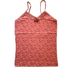 Royaleks Kadın Askılı Desenli Atlet Dantelli Empirme Pamuklu Penye D4