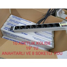 19" 1u 8'li Schuko Anahtarlı Alüminyum Rack Kabin Pdu(10 Adet)