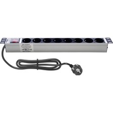 19" 1u 8'li Schuko Anahtarlı Alüminyum Rack Kabin Pdu(10 Adet)