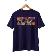 Playbackmoda Renkli Peace  Yazılı Baskılı Tişört