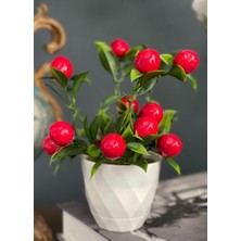 Nettenevime Yapay Çiçek Beyaz Saksıda Kiraz Demeti Kırmızı Top Çiçek 20CM