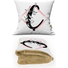 Caisya Home Ç Harfi Baskılı Kişiye Özel Dekoratif Yastık Opsiyonel Battaniye