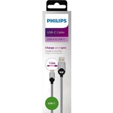 Philips 2023GR3A 5A 100W Usba To Type-C Örgülü 1.2 Metre Hızlı Şarj ve Data Kablosu Gri