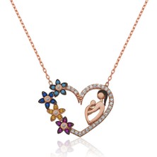 Stil Love Gümüş Kalpli Anne Çocuk Bayan Kolye