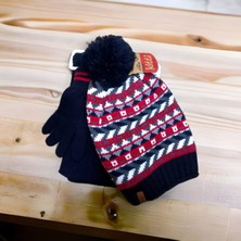 Salar Ticaret Erkek Çocuk Triko 9-15 Yaş Kitti Atkı Bere Eldiven Takımı Lacivert