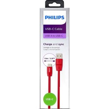 Philips 2023KR5A 5A 100W Usba To Type-C 1.8 Metre Hızlı Şarj ve Data Kablosu Kırmızı