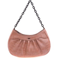 Bilik Deri Pembe Kroko Kadın Omuz Çantası Blkor Venezia