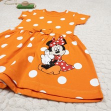 Momikon Kız Çocuk Puantiye Desenli Minnie Mouse Baskılı Kısa Kollu Pamuklu Elbise