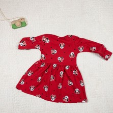 Momikon Minnie Mouse Baskılı Uzun Kollu Pamuklu Elbise