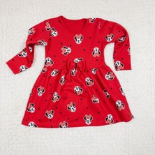 Momikon Minnie Mouse Baskılı Uzun Kollu Pamuklu Elbise