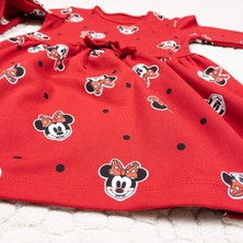 Momikon Minnie Mouse Baskılı Uzun Kollu Pamuklu Elbise