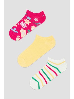 Penti Çiçek Desenli Çizgili 3Lü Patik Çorap