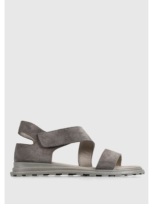 ProvoQ Gri Deri Kadın Düz Sandalet