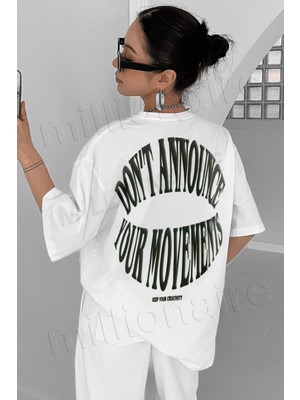 Millionaire Kadın Oversize Beyaz T-Shirt Grafik Desenli Salas Tarzı Pamuk