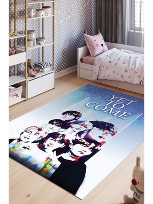 Homshtag Yet to Come BTS Pamuklu Dokuma Tabanlı Yıkanabilir Dekoratif Halı