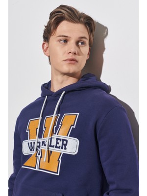 Wrangler Regular Fit Normal Kesim %100 Pamuk Kapüşonlu Mavi Sweatshirt