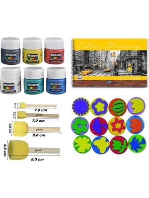 Glanart Novacolor Parmak Boyası Resim Defteri Baskı Seti Ponpon Fırçalı