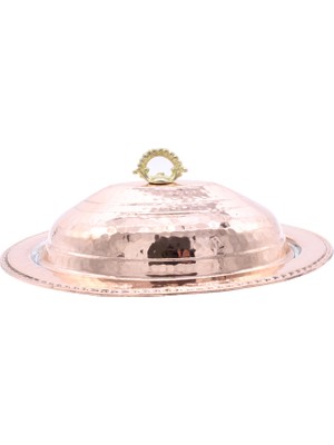 Copperdone El Dövmesi Bakır Kapaklı Kayık Servis Tabağı 40 cm