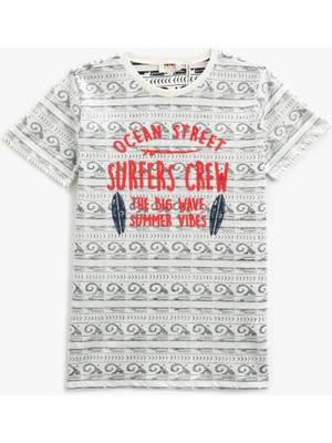 Koton Tişört Baskılı Kısa Kollu Bisiklet Yaka