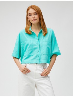 Koton Crop Oversize Gömlek Keten Karışımlı Cepli