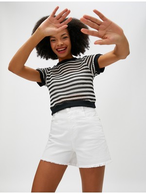 Koton Crop Tişört Kısa Kollu Bisiklet Yaka Ajurlu